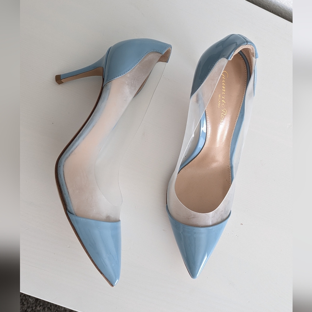 Gianvito Rossi Frosted Blue and Cream Pumps